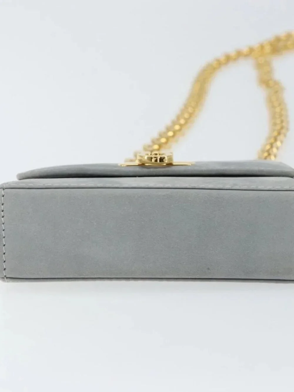 Salvatore Ferragamo Gancini Chain Shoulder Pouch Suede Gray Gold Auth 163100V